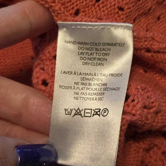 Pilcro Crochet Open Knit Pointelle Sweater Womens S Coral Bell Sleeve Peplum Hem - Picture 5 of 9